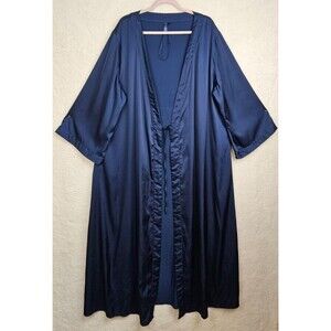 Fox Royal Women Robe Medium Blue Polyblend Open Front Casual Fit Satin Nightwear